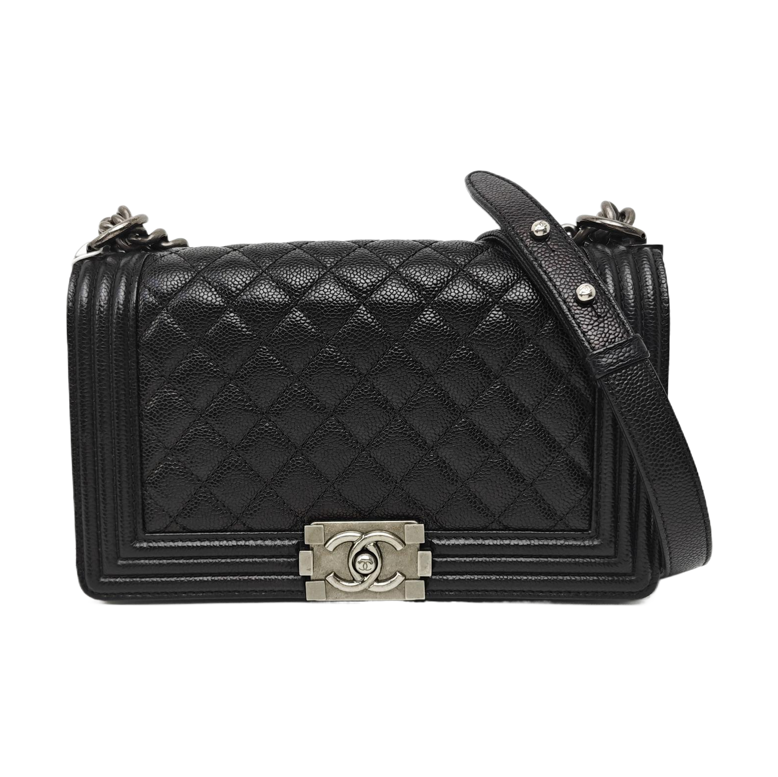 BOY CHANEL Medium Quilted Grained Calfskin Black