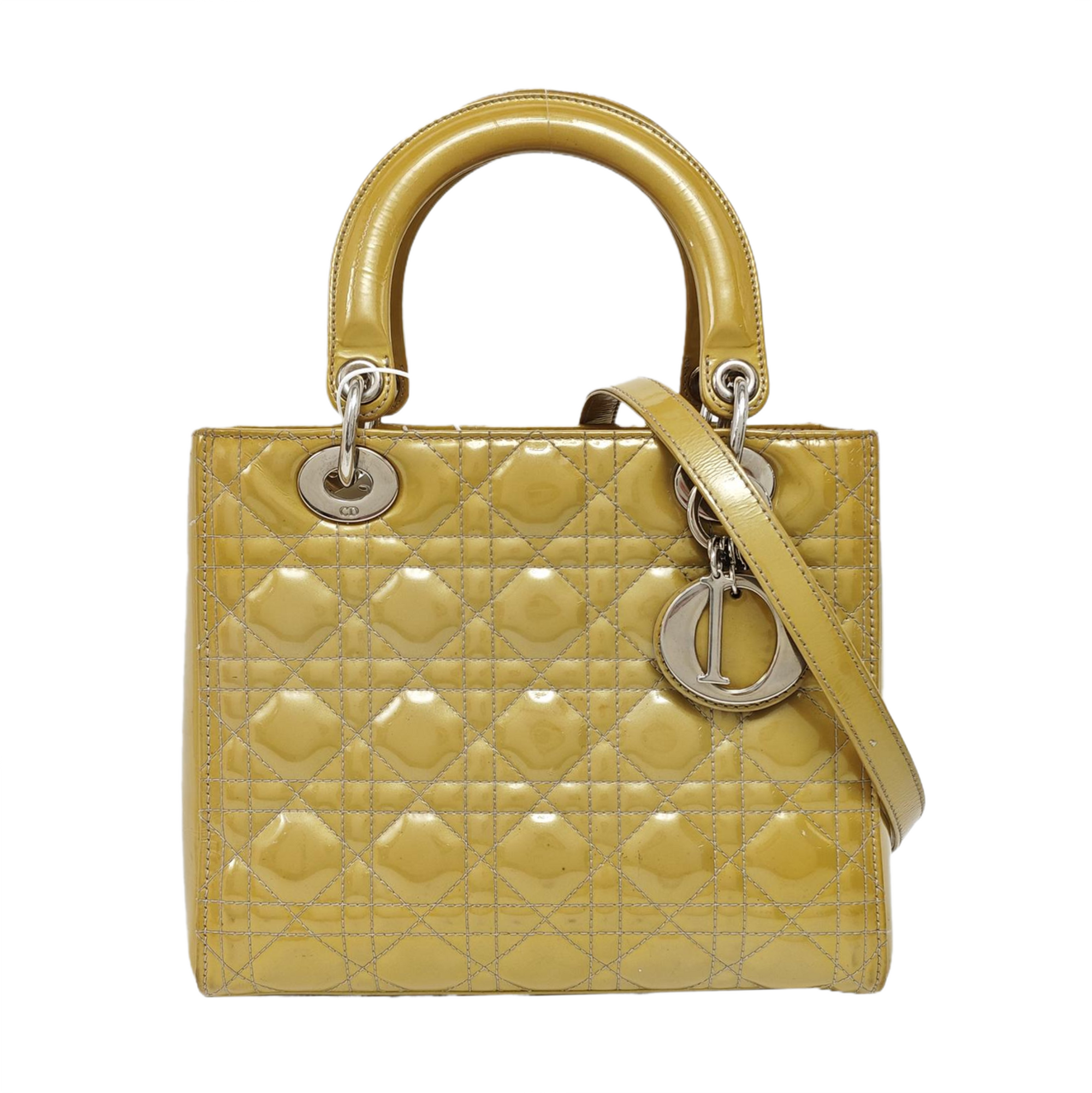 Lady Dior Medium Cannage Patent Leather Yellow