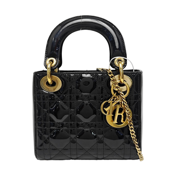 Lady Dior Mini Cannage Patent Leather Black