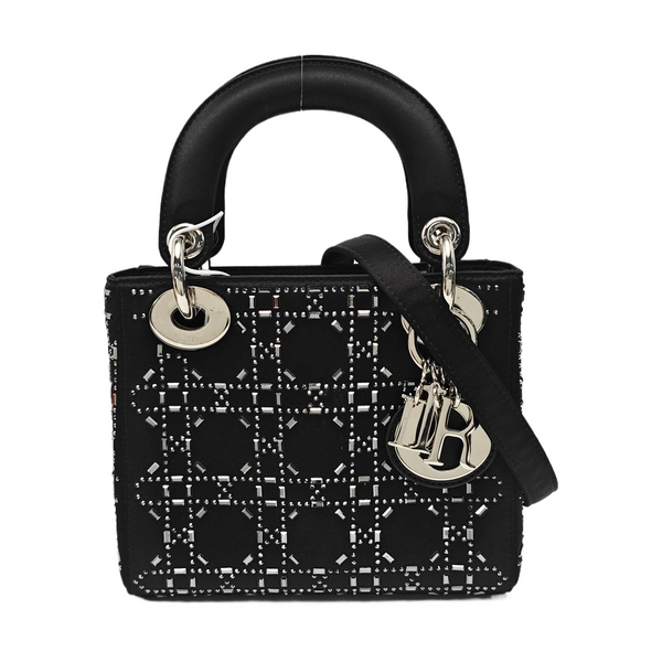 Lady Dior Mini Cannage Silk Satin Black
