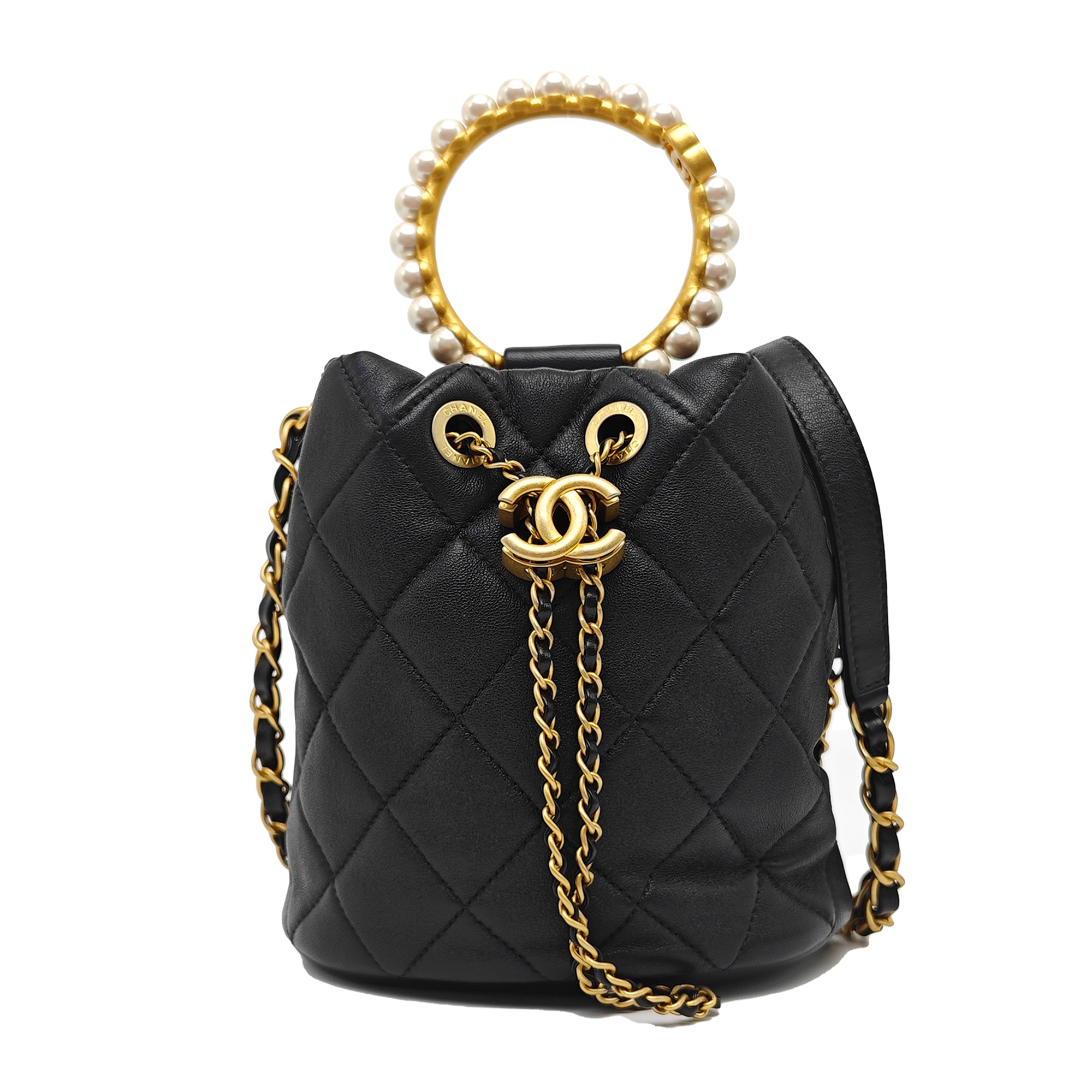 Quilted Lambskin Bucket Bag Black
