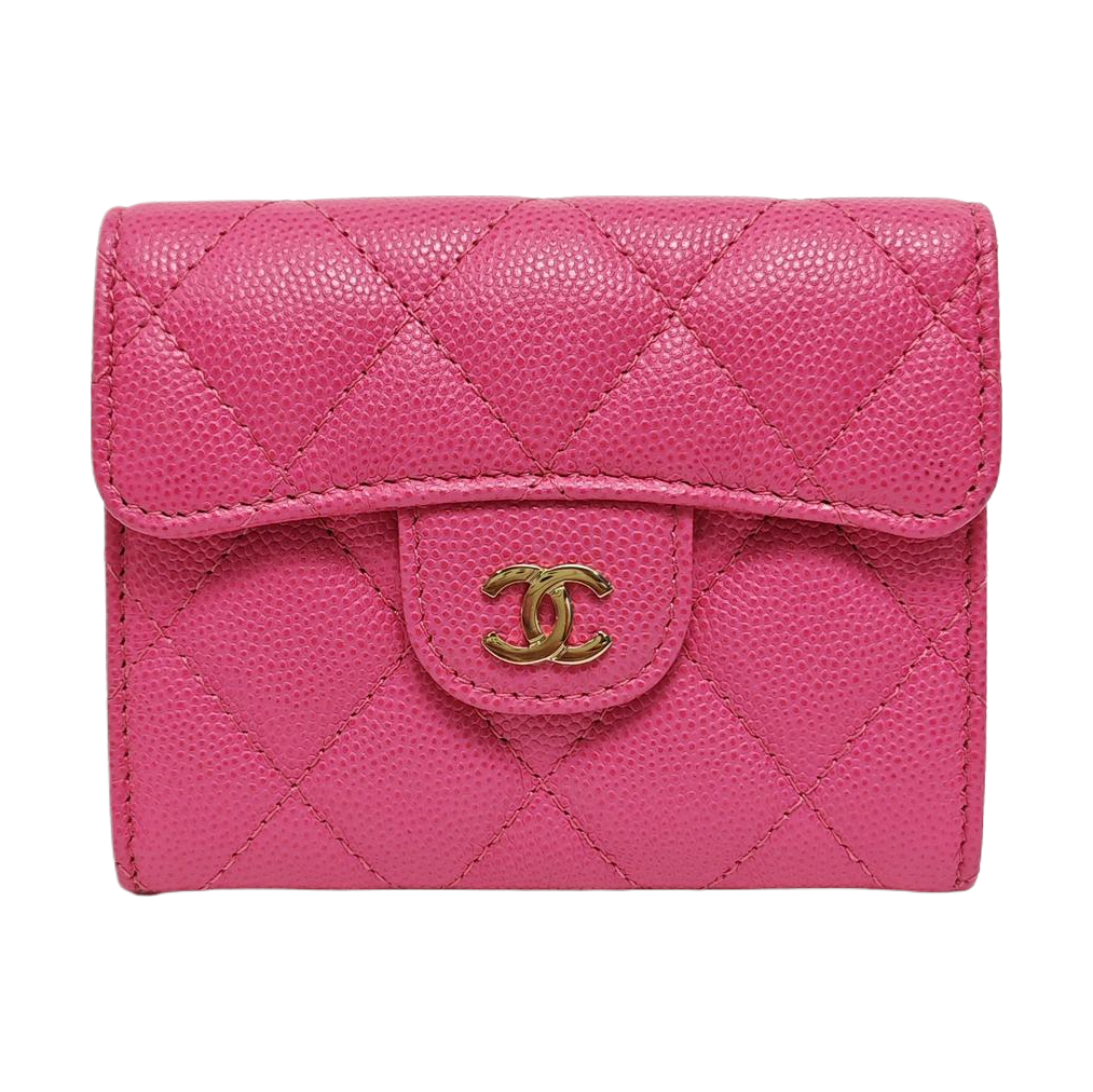 Authenticated pre-owned  CLASSIC FLAP Quilted Grained Calfskin Pink Card Holder - Wallet at Looply