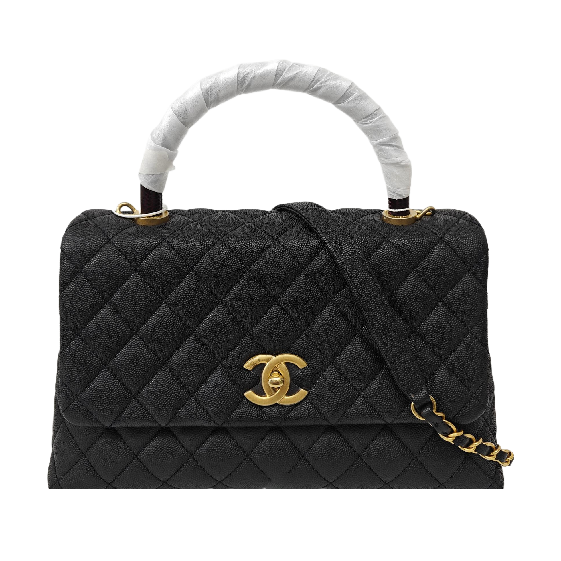 COCO HANDLE Medium Quilted Grained Calfskin Black