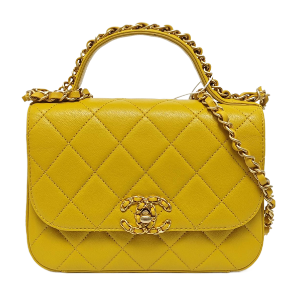 CHAIN INFINITY TOP HANDLE Quilted Lambskin Yellow