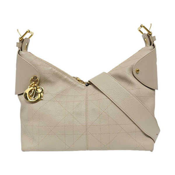 Cannage Calfskin Top Handle Bag Medium Beige