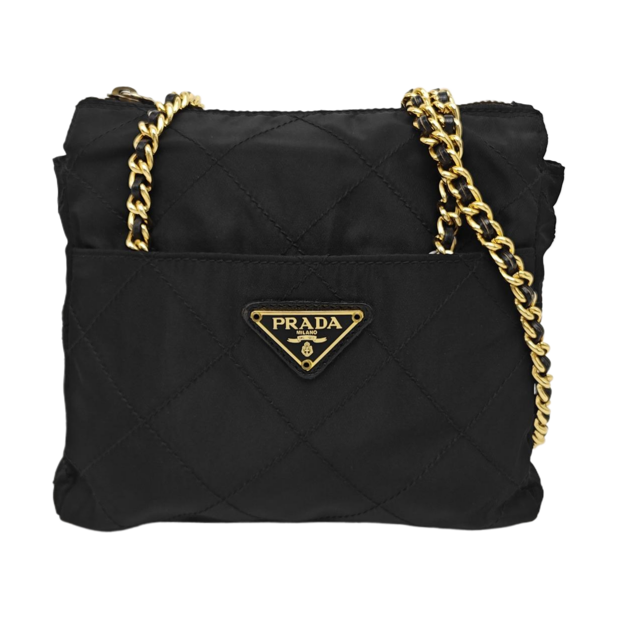Quilted Nylon Shoulder Bag Black