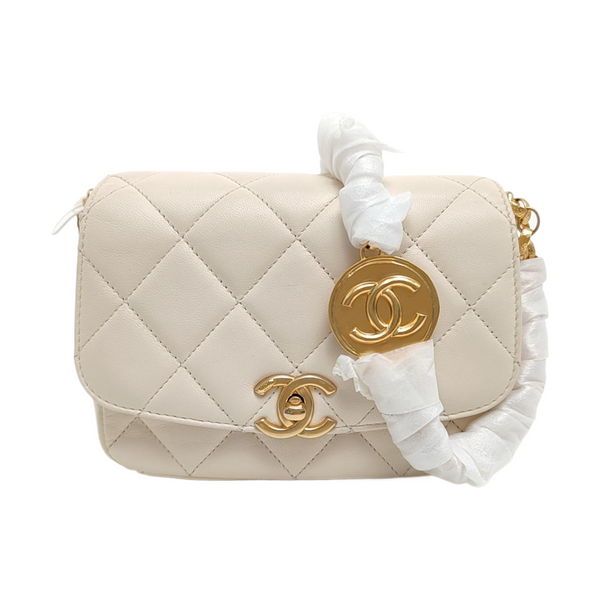 Quilted Lambskin Small Beige