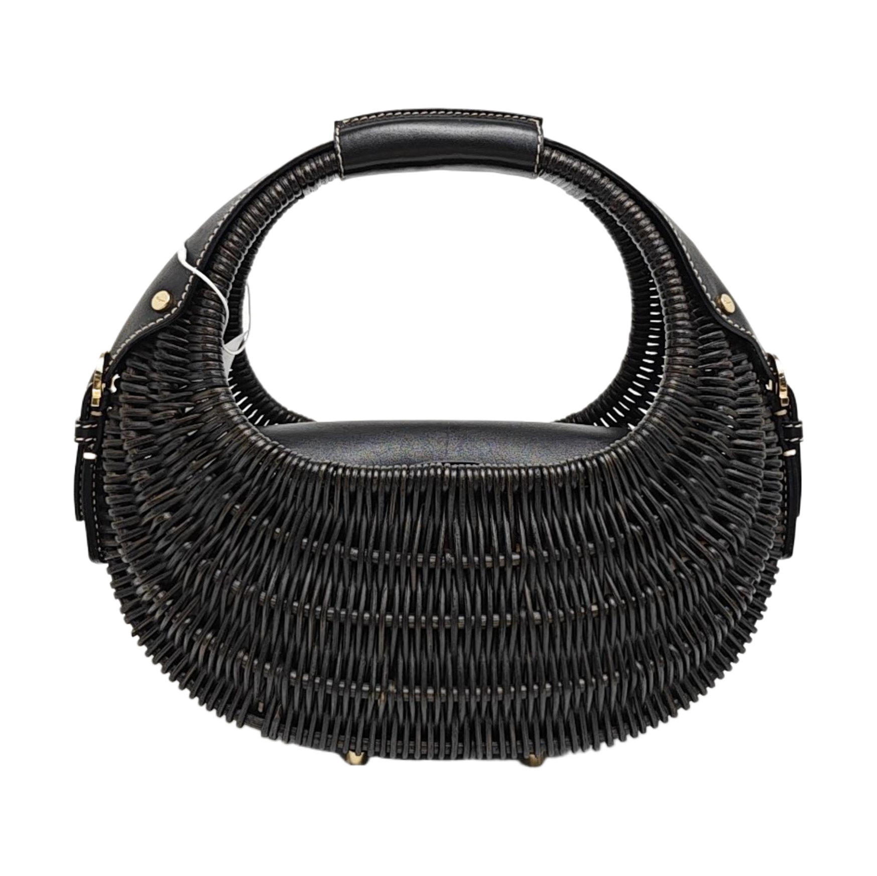 Straw Top Handle Bag Black