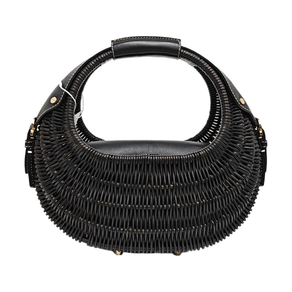 Straw Top Handle Bag Black