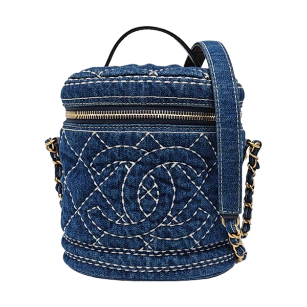 VINTAGE COSMETIC BAGS Quilted Denim Blue