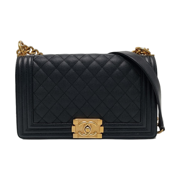 BOY CHANEL Medium Quilted Grained Calfskin Black