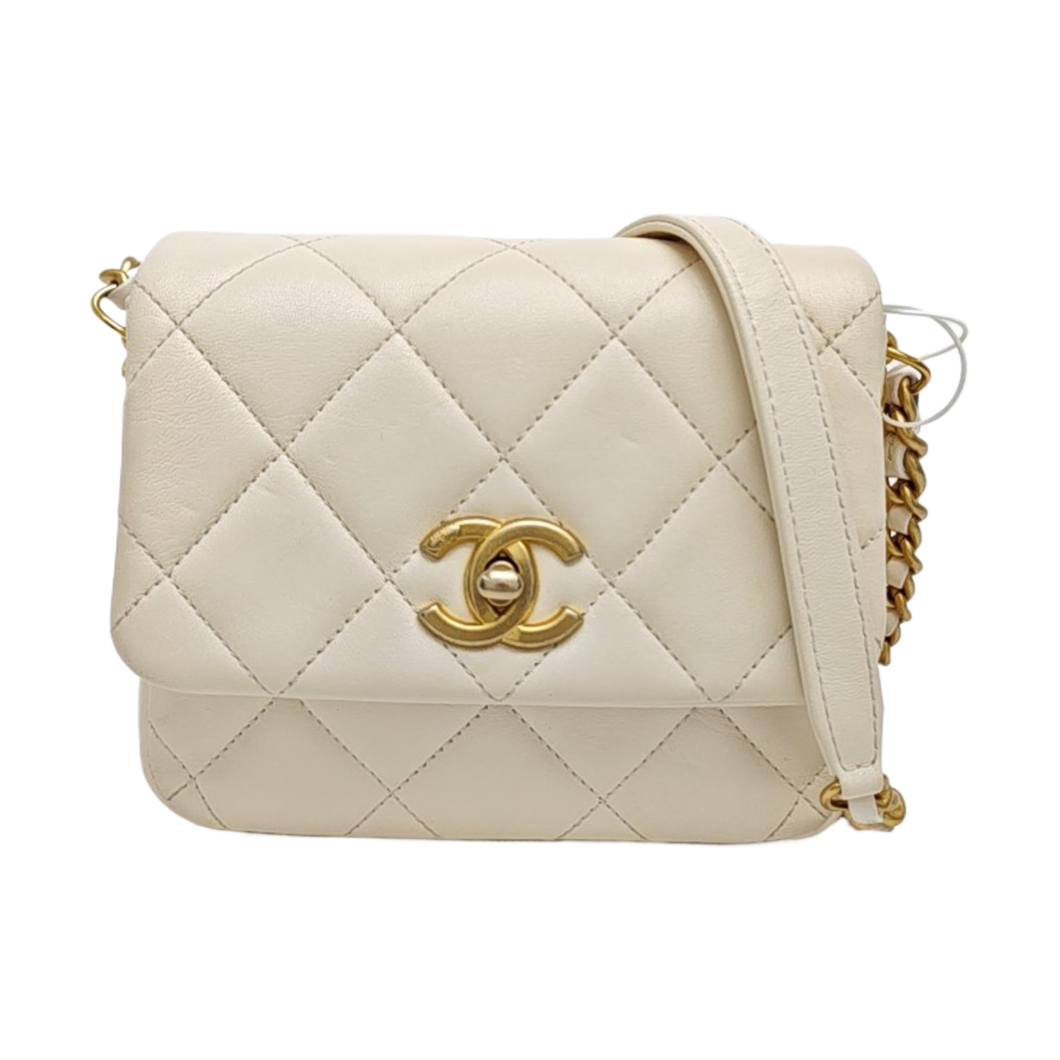 Quilted Calfskin Shoulder Bag White