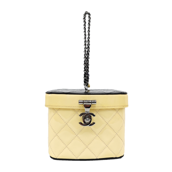 Quilted Patent Leather Top Handle Bag Yellow