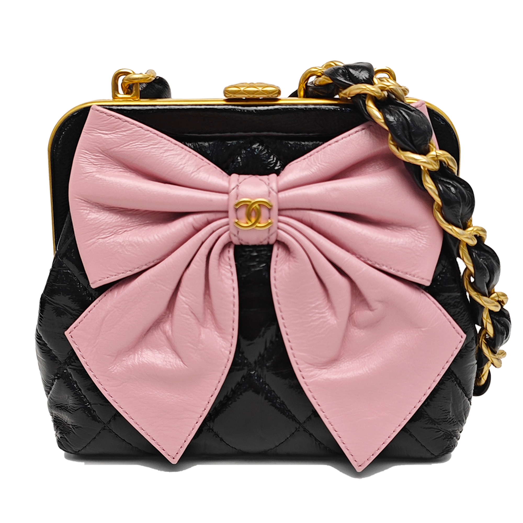 Quilted Patent Leather Shoulder Bag Black
