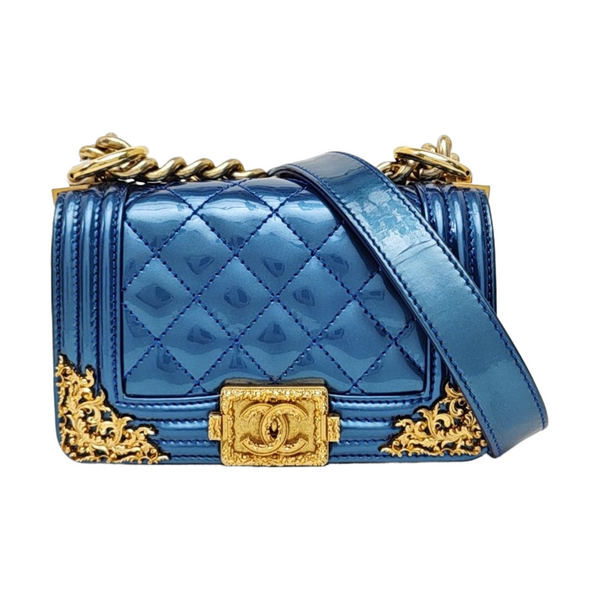 BOY CHANEL Quilted Patent Leather Blue