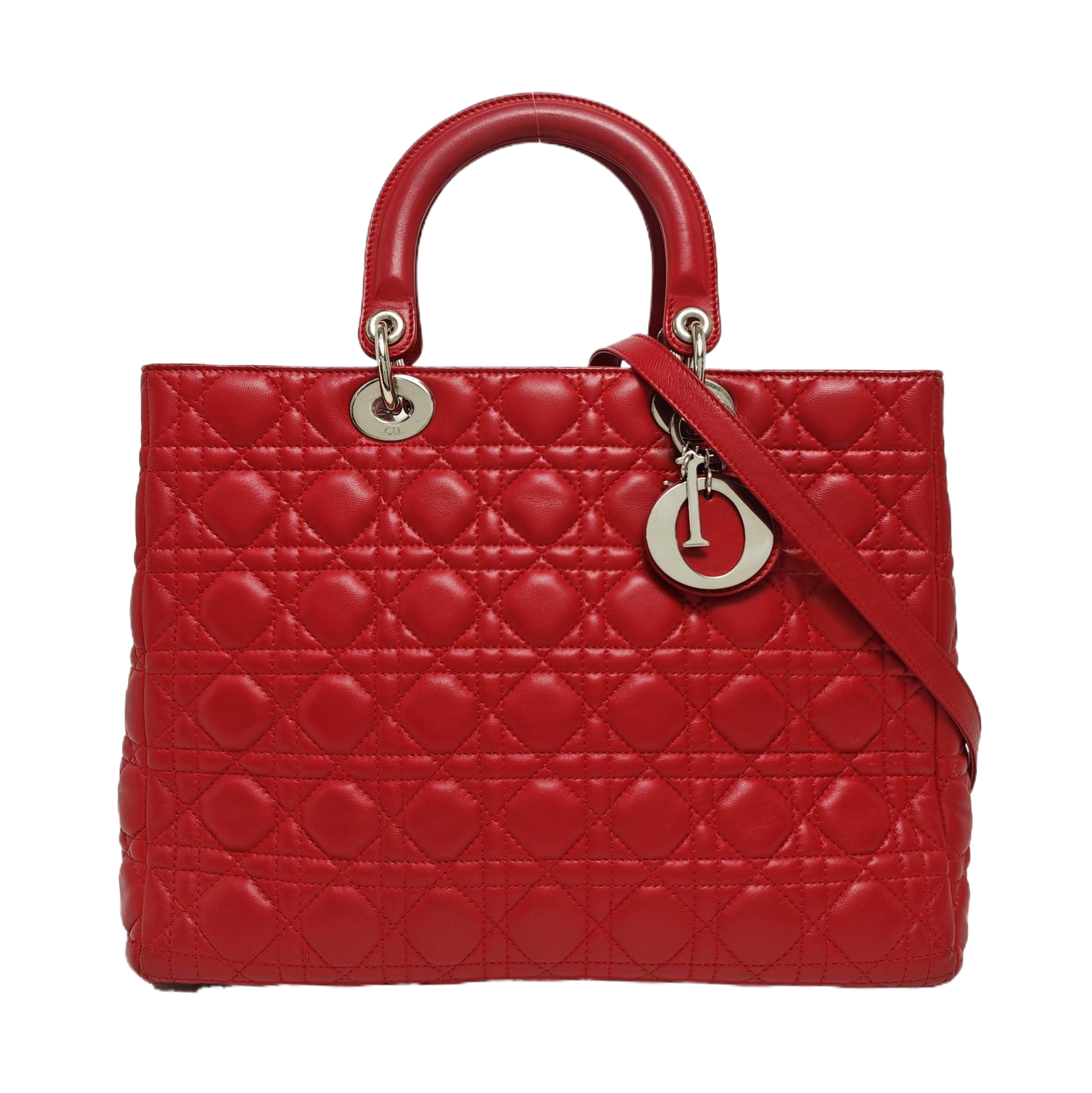 Authenticated pre-owned  Lady Dior Large Lambskin Red - Tote Bag at Looply