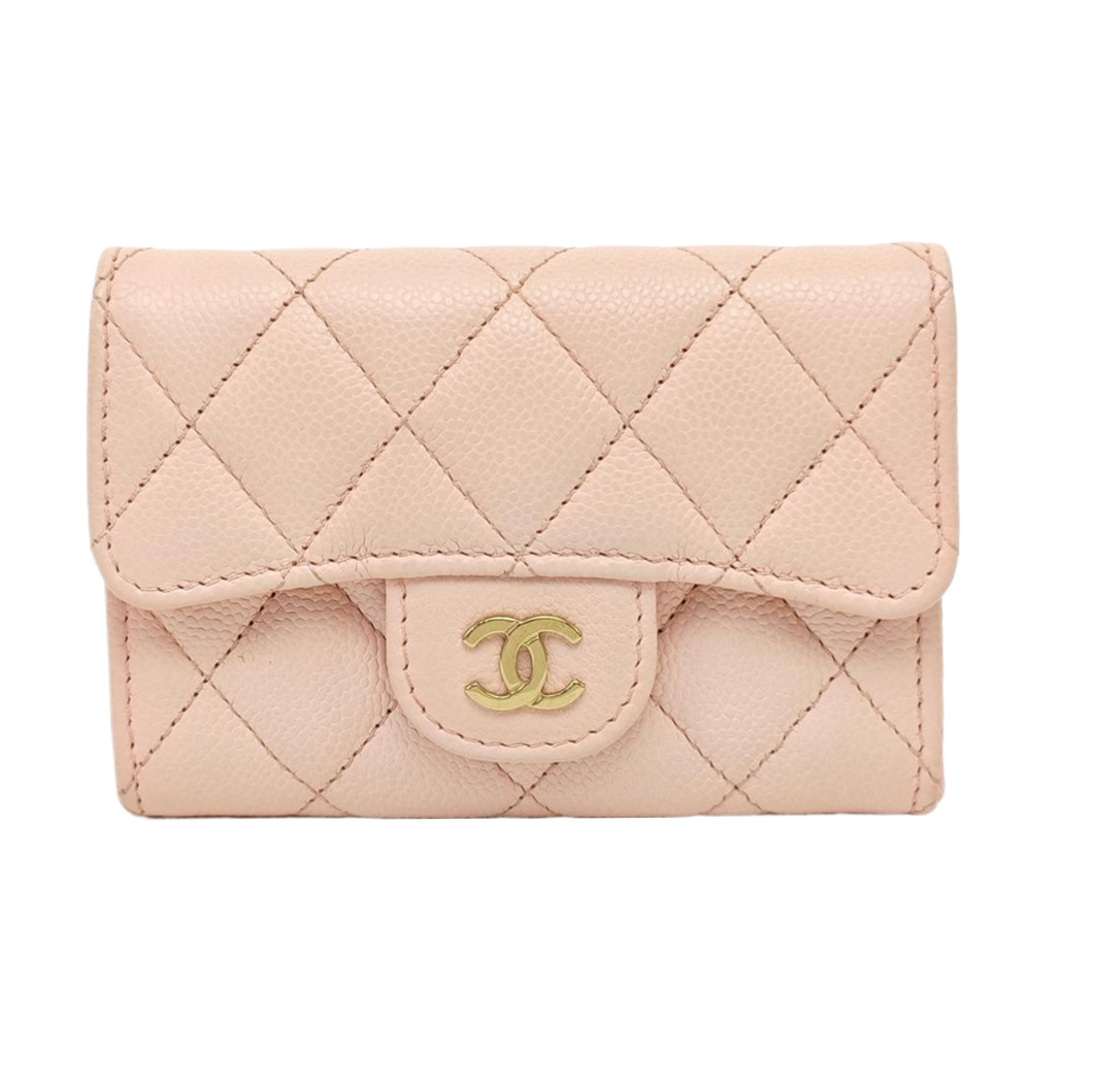 CLASSIC FLAP Quilted Grained Calfskin Pink Card Holder
