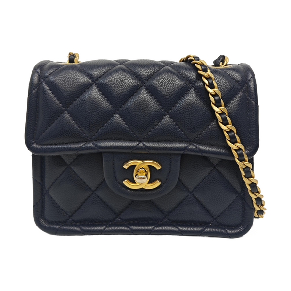 Quilted Grained Calfskin Shoulder Bag Blue