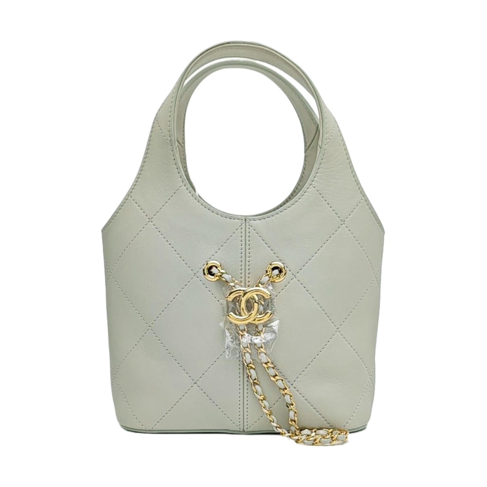 Quilted Calfskin Top Handle Bag Small Green