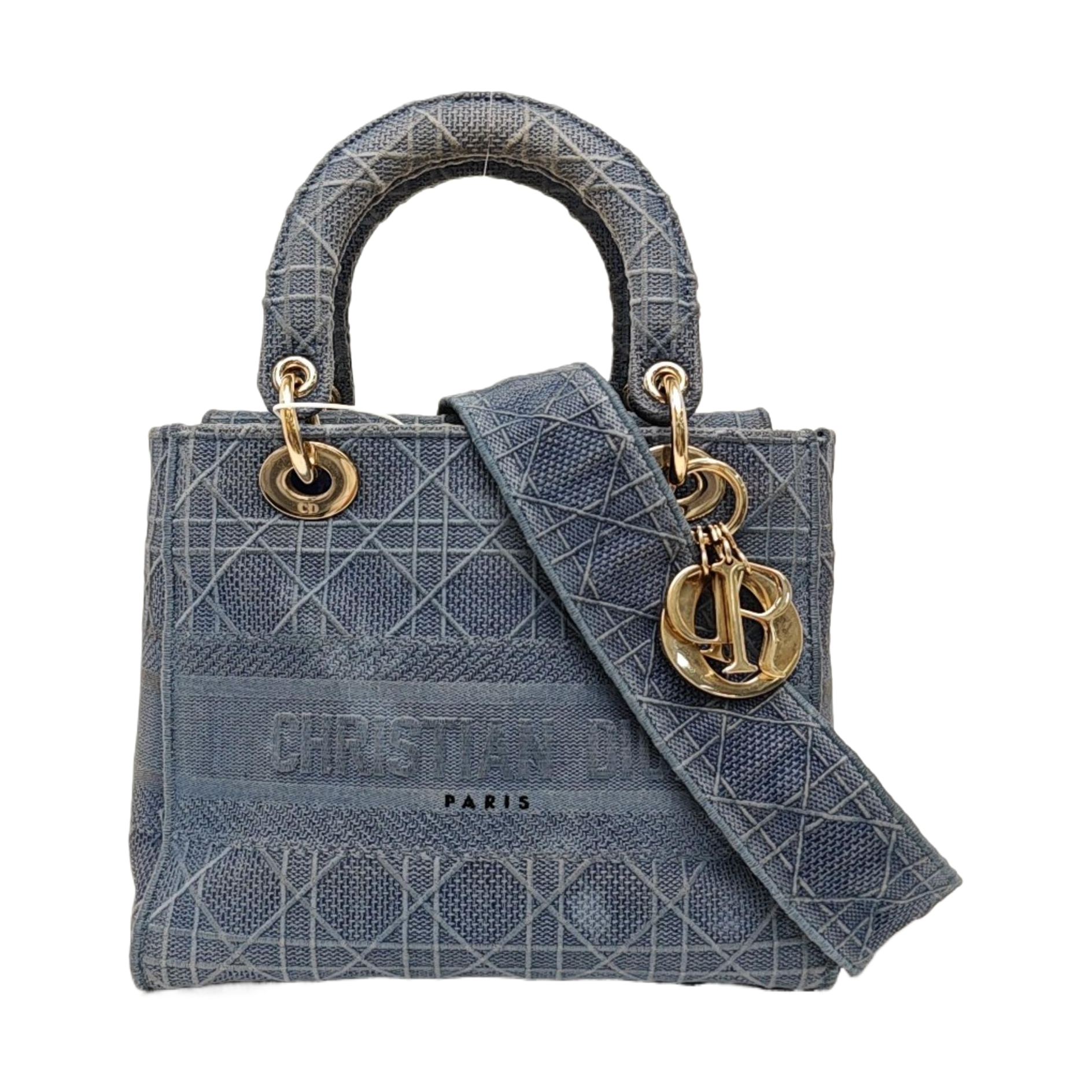 Lady D-Lite Medium Cannage Canvas Blue