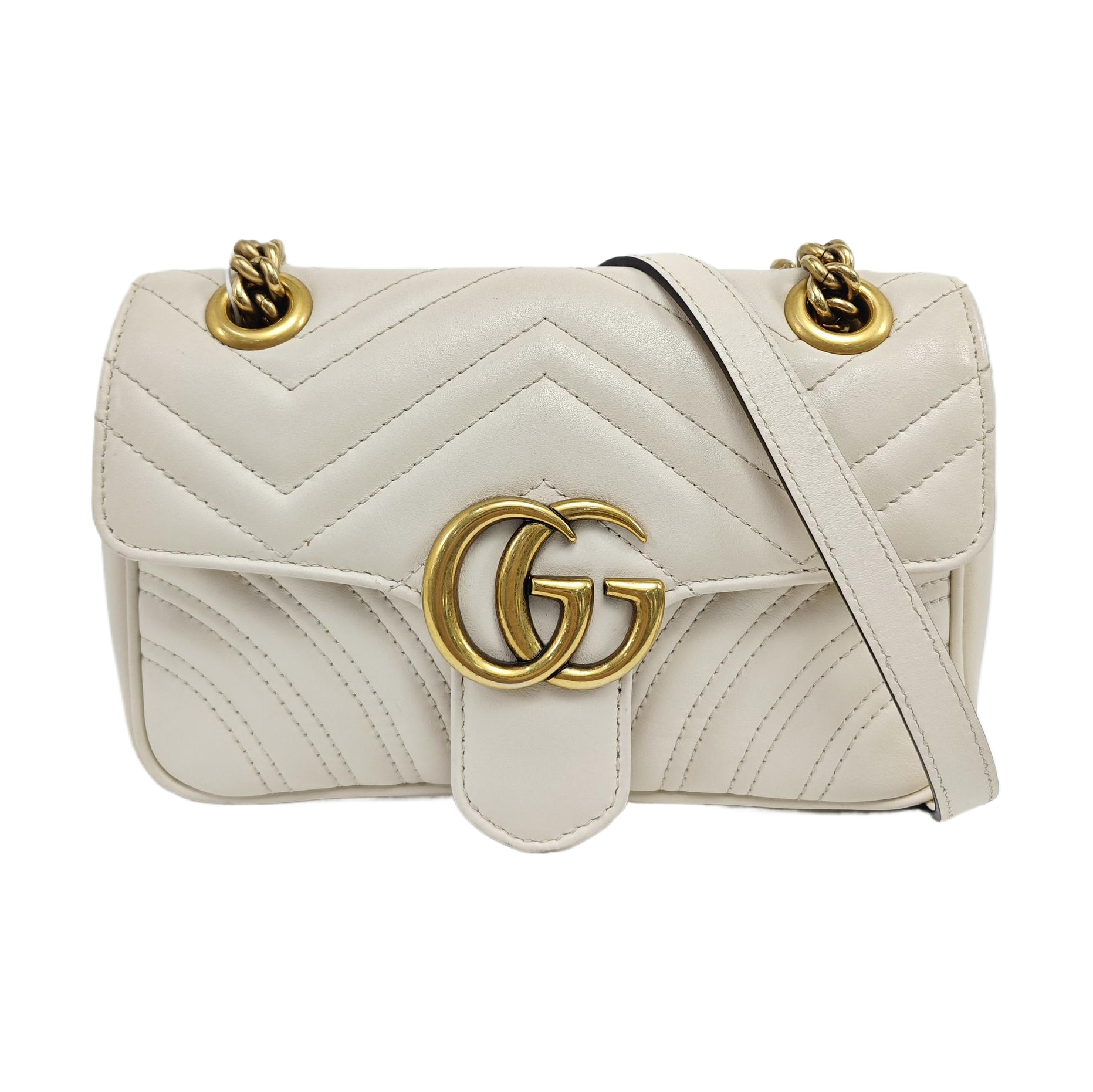 GG Marmont Small Quilted Calfskin White