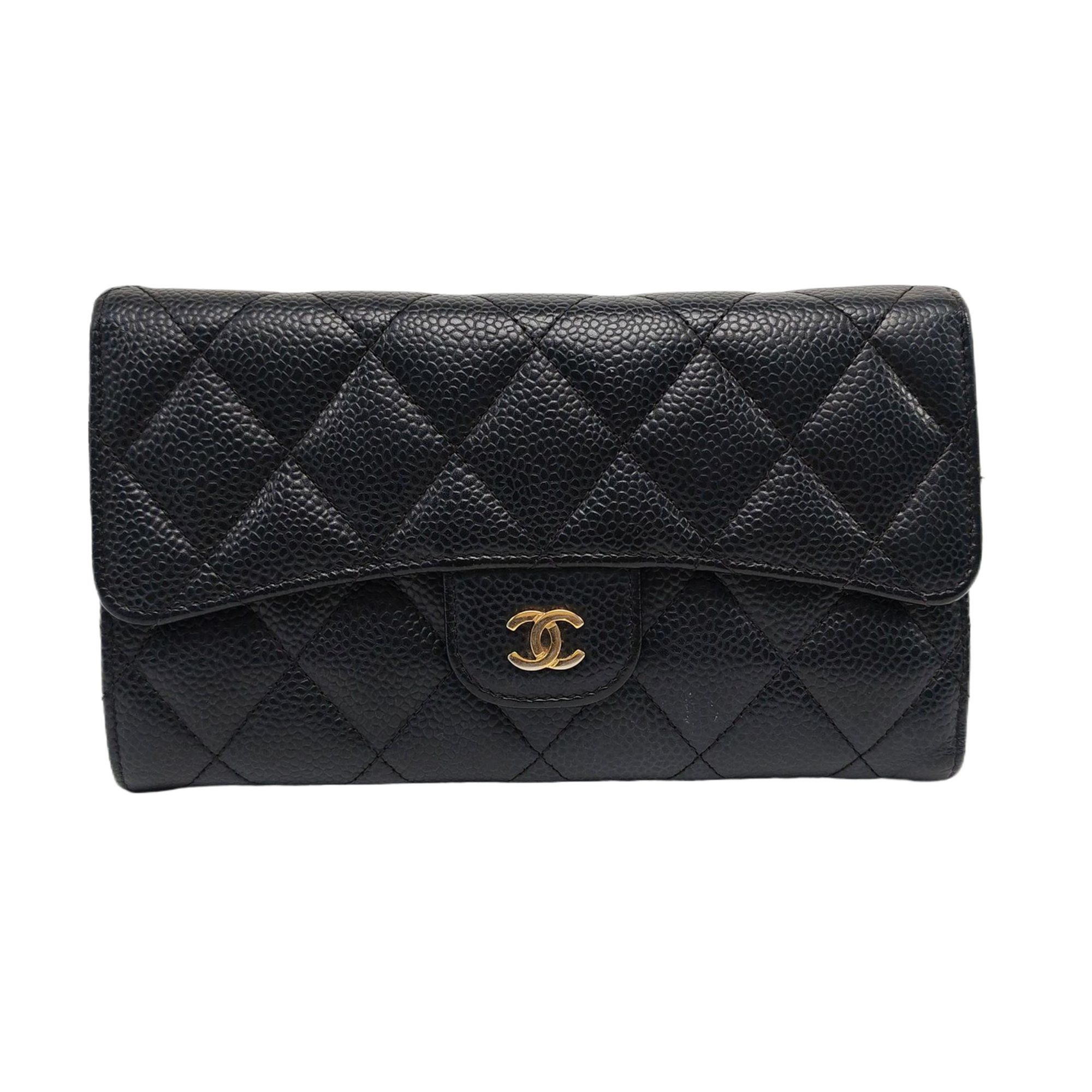 Quilted Grained Calfskin Wallet Black