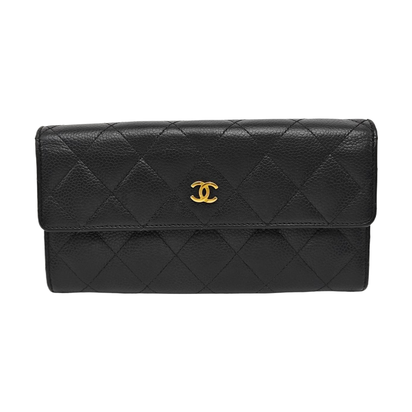 Quilted Grained Calfskin Wallet Black