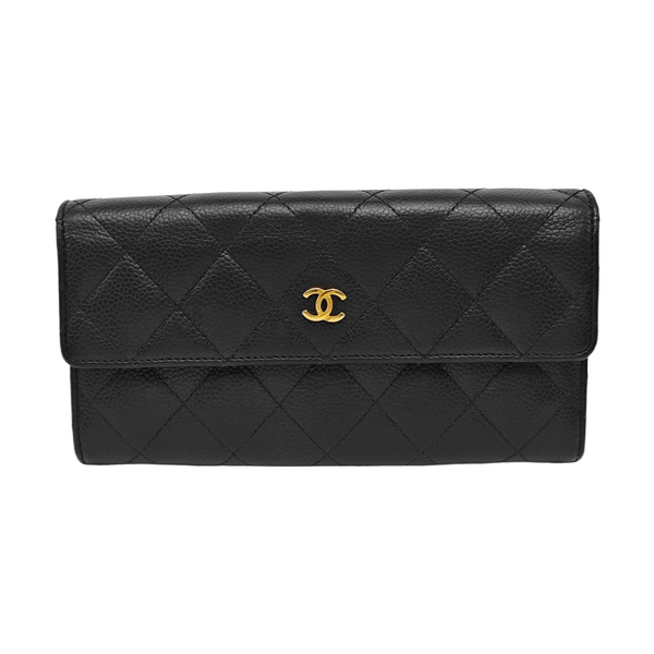 Quilted Grained Calfskin Wallet Black