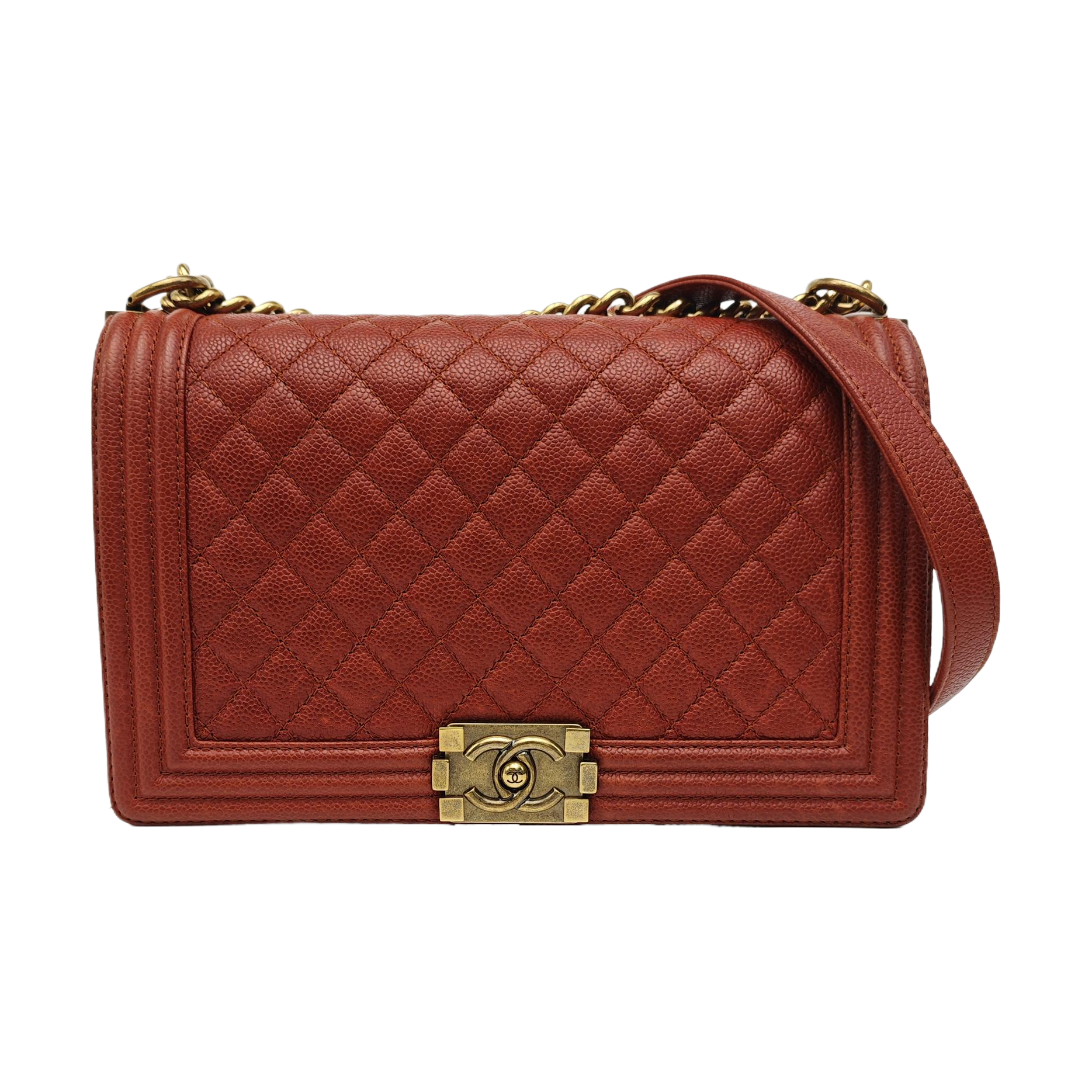 BOY CHANEL Large Quilted Grained Calfskin Red