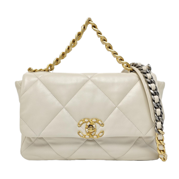CHANEL 19 Large Quilted Lambskin Beige