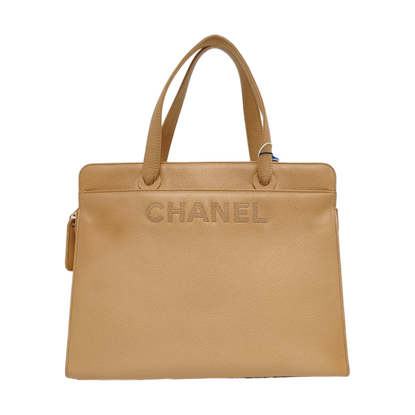 LOGO EMBROIDERED Grained Calfskin Beige