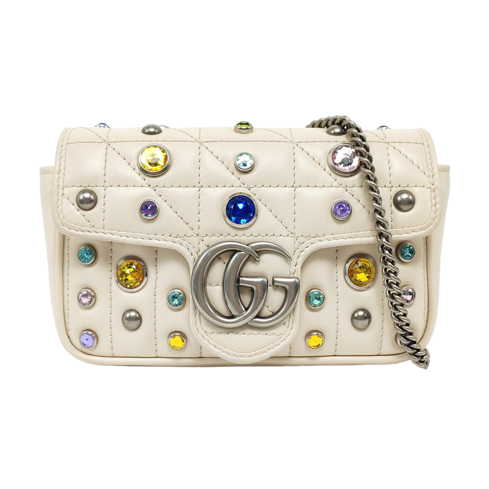 Authenticated pre-owned  GG Marmont Mini Quilted Calfskin White - Crossbody Bag at Looply