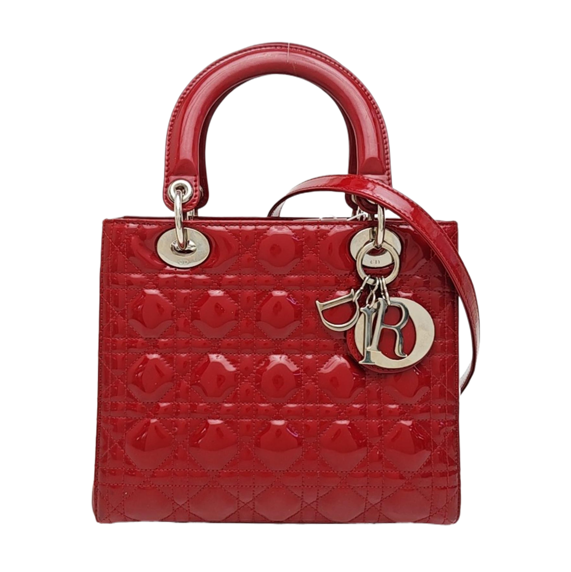 Lady Dior Medium Cannage Patent Leather Red