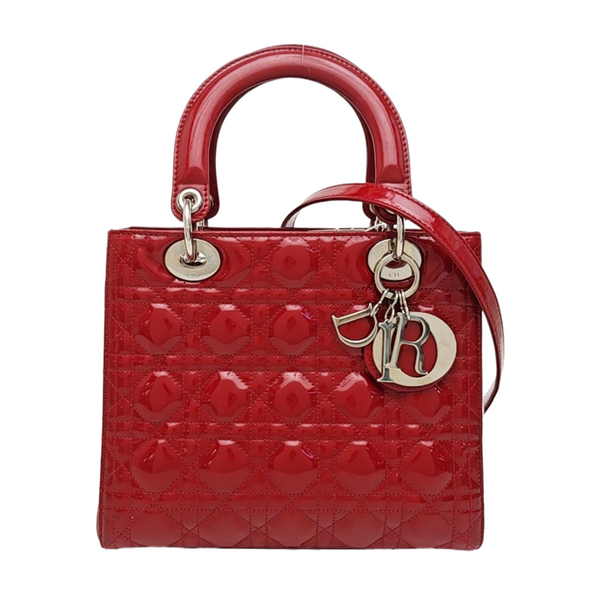 Lady Dior Medium Cannage Patent Leather Red