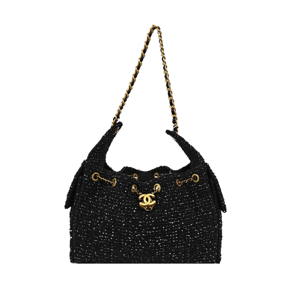 CHANEL 25 Medium Quilted Fabric Black