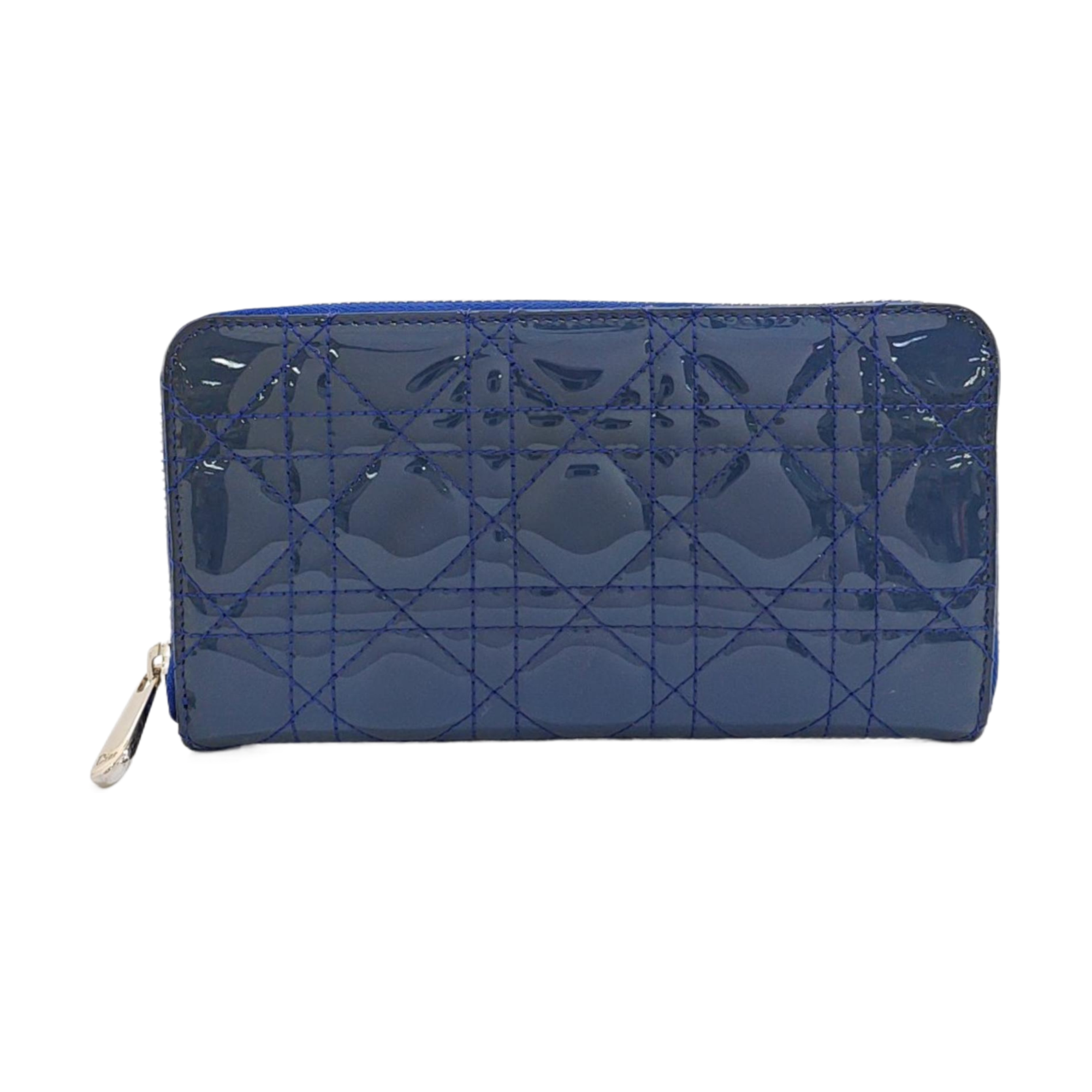 Lady Dior Small Cannage Patent Leather Blue Wallet