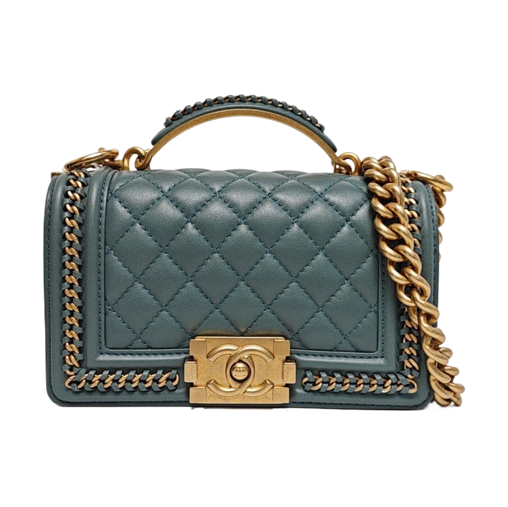 BOY CHANEL Small Quilted Calfskin Green