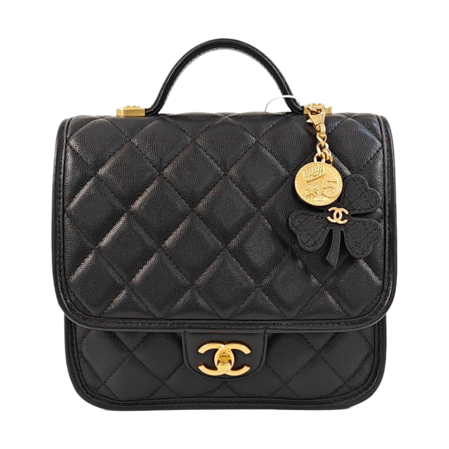 Quilted Grained Calfskin Backpack Black