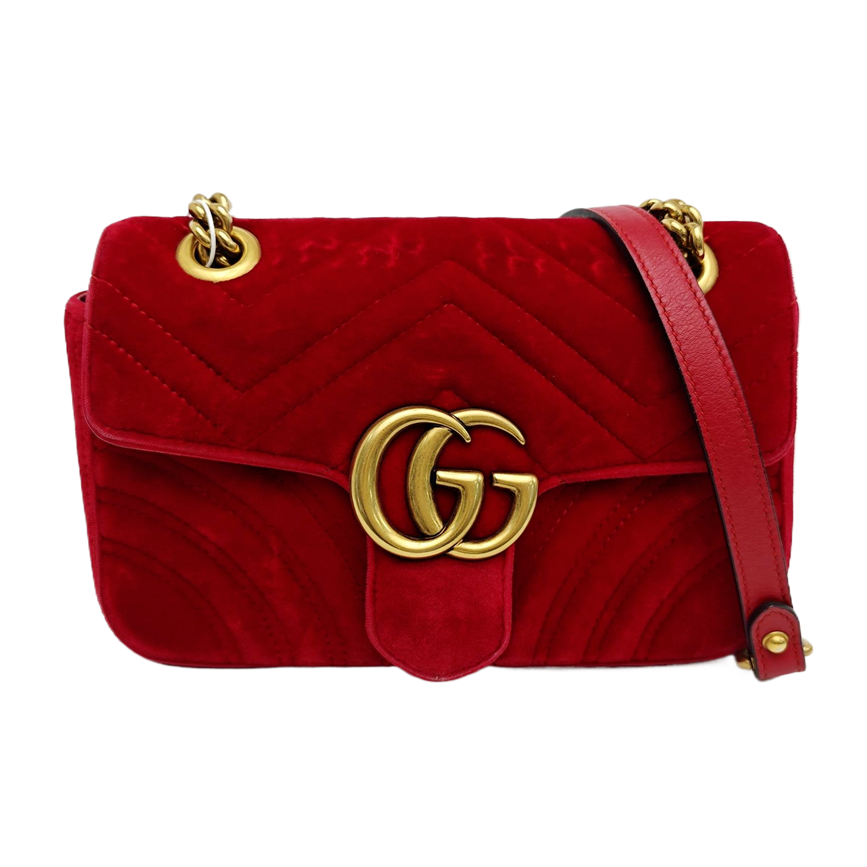 GG Marmont Small Quilted Velvet Red