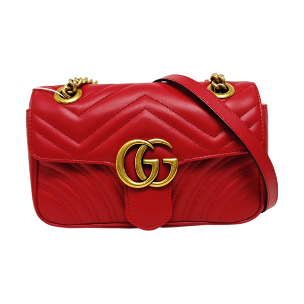 GG Marmont Pequeño Piel Acolchada Roja