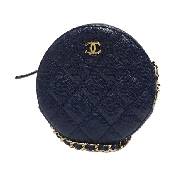 Quilted Grained Calfskin Shoulder Bag Blue