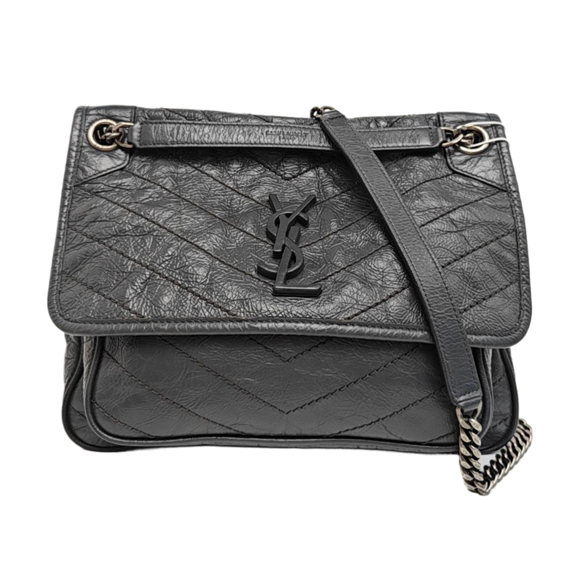 NIKI Medium Chevron Calfskin Gray