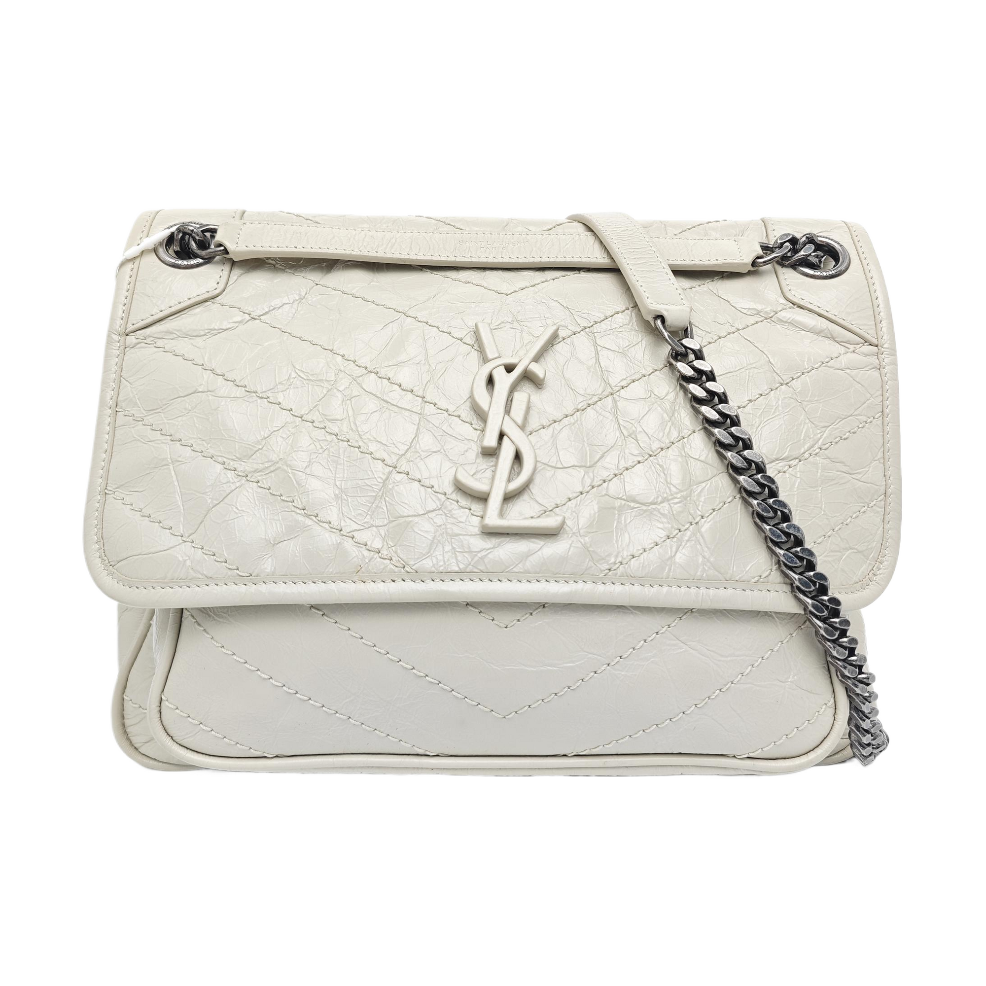 NIKI Medium Chevron Calfskin White