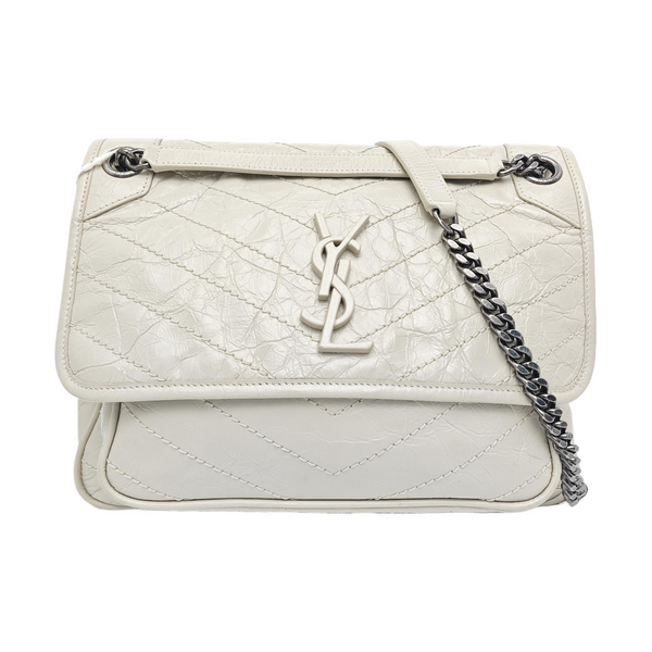 NIKI Medium Chevron Calfskin White