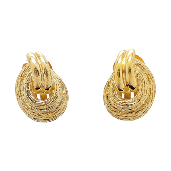 Twist Round Metal Gold Clip On Earrings