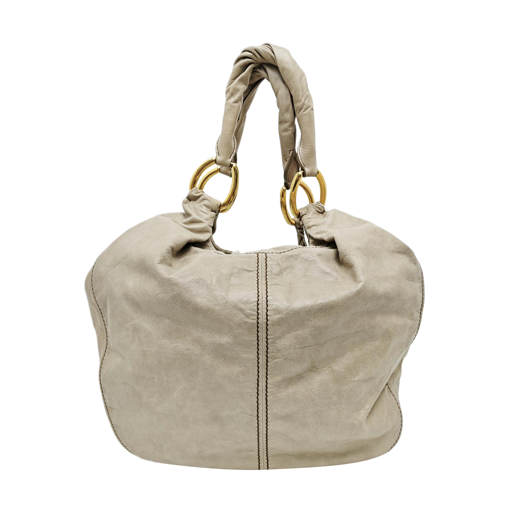 Leather Top Handle Bag Beige