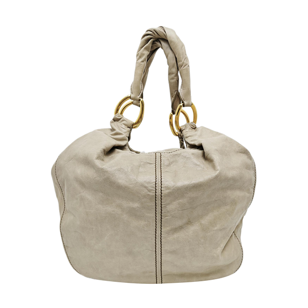 Leather Top Handle Bag Beige