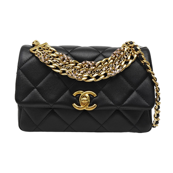 Quilted Lambskin Shoulder Bag Black
