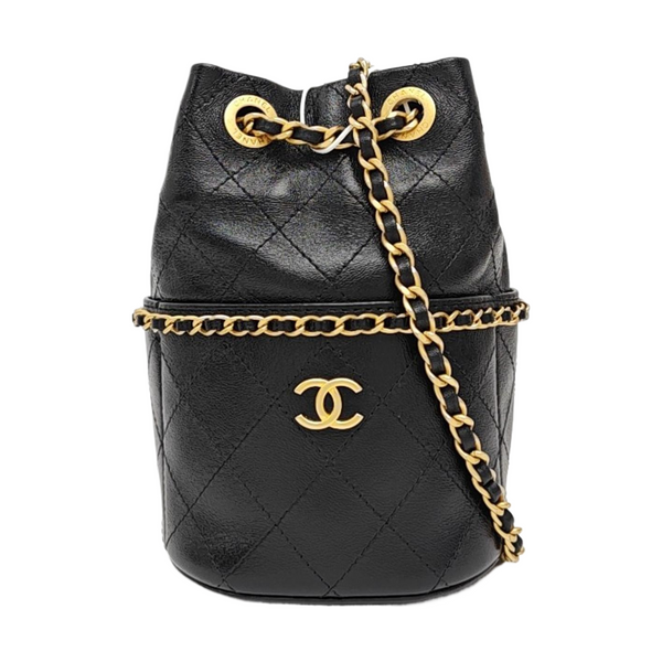 Quilted Calfskin Bucket Bag Black