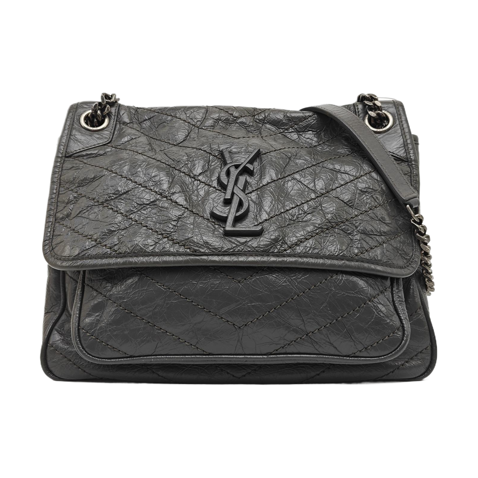 NIKI Medium Chevron Calfskin Gray
